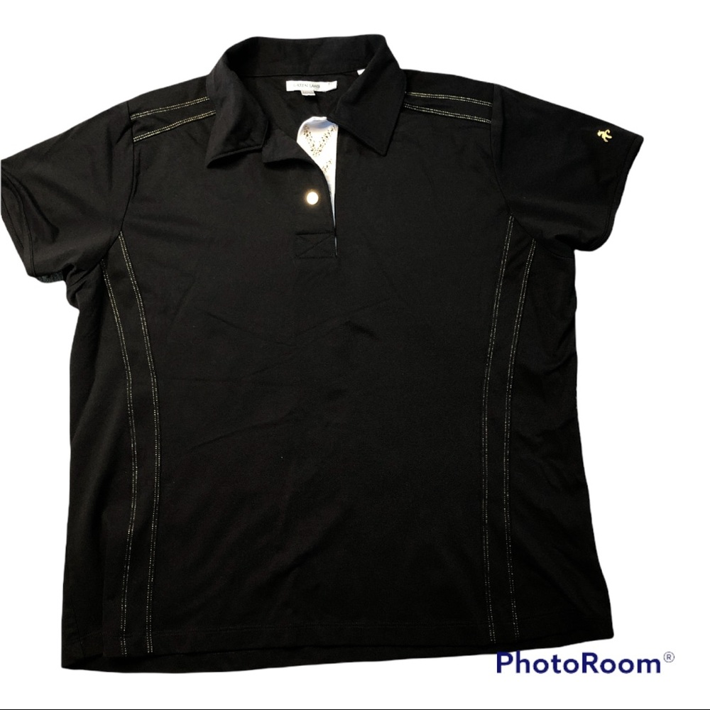 Golf shirt Black w/ gold accents collared Green Lamb size Medium